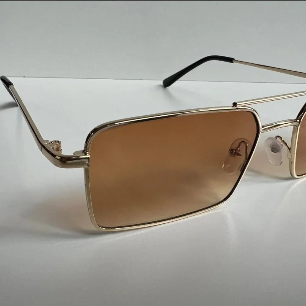 Vintage Y2K 90s 2000s unique slim gold trim square sunglasses